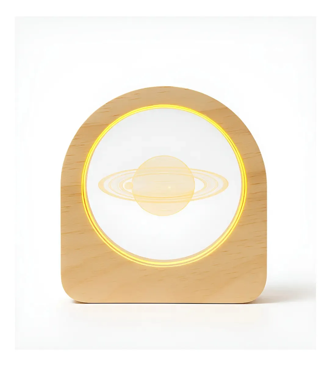 Luminária Led Toque Moderno Para Casa Sala Madeira Prático Globo Saturno