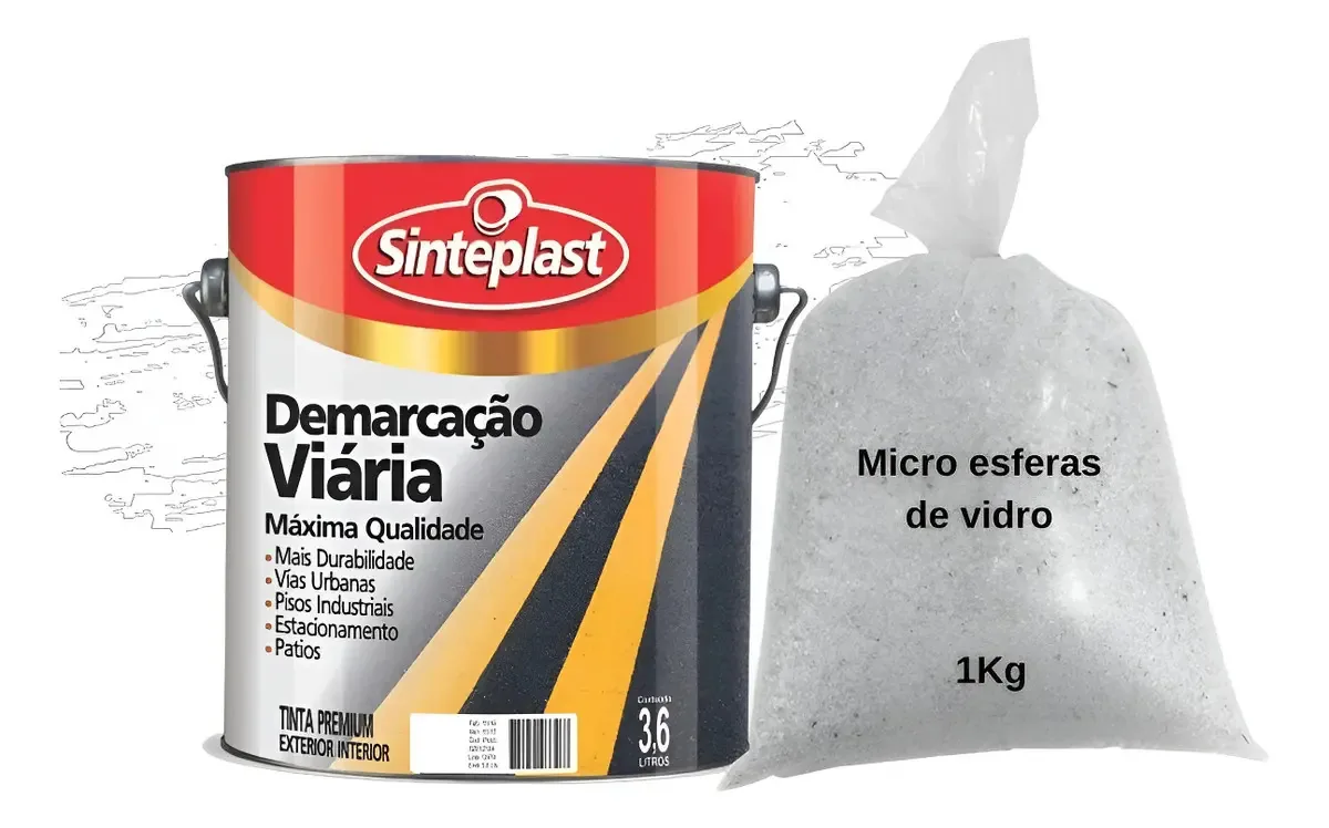 Kit Tinta Viária 3,6l Com Microesferas 1kg Refletivas Acabamento Fosco Cor Branco