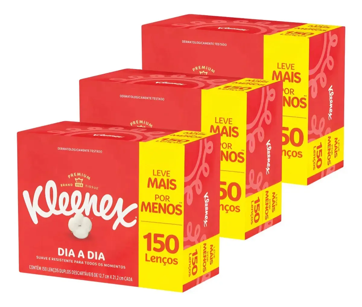 Kit 3 Lenço De Papel Kleenex Descartável Folha Dupla Toalha Branco