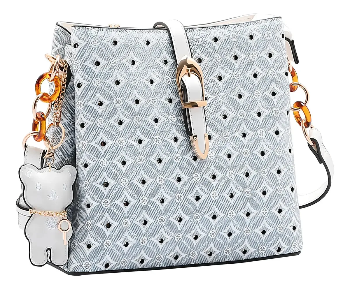 Bolsa Feminina Chenson Transversal Cinza - 84190 Acambamento dos ferragens Dourado