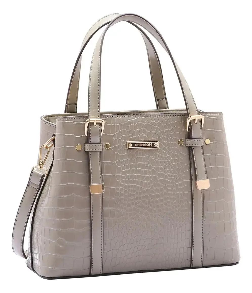 Bolsa Feminina Ombro Chenson Croco 3484225 Cor Cinza Cor da correia de ombro Cinza