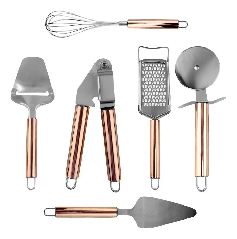 Jogo Utensílios Cozinha Rose Gold Inox 6 Peças Cozinha