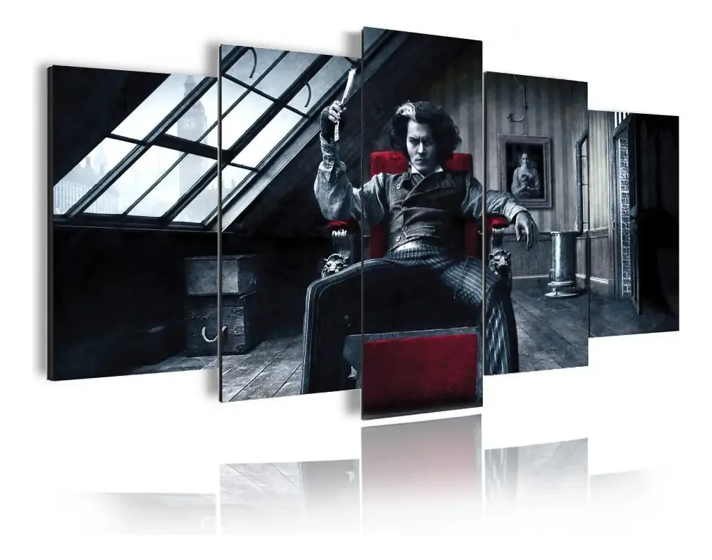 Quadro Barbearia Fantasma Mosaico 5 Peças Decorativo Parede
