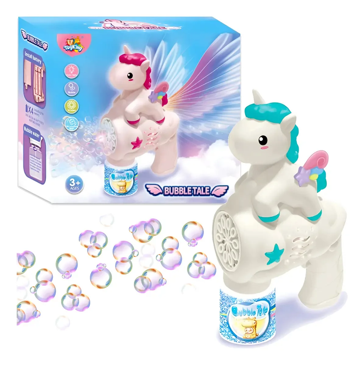 Brinquedo Que Faz Bolinhas Sabão Automática Bolhas Unicórnio Branco