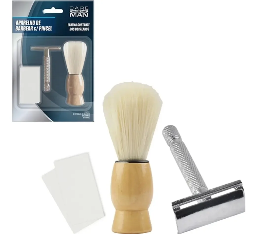 Aparelho De Barbear Inox Retro E Pincel
