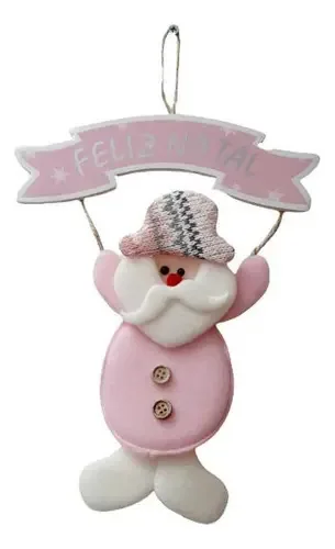 Enfeite De Natal Papai Noel Rosa Para Pendurar Porta Parede