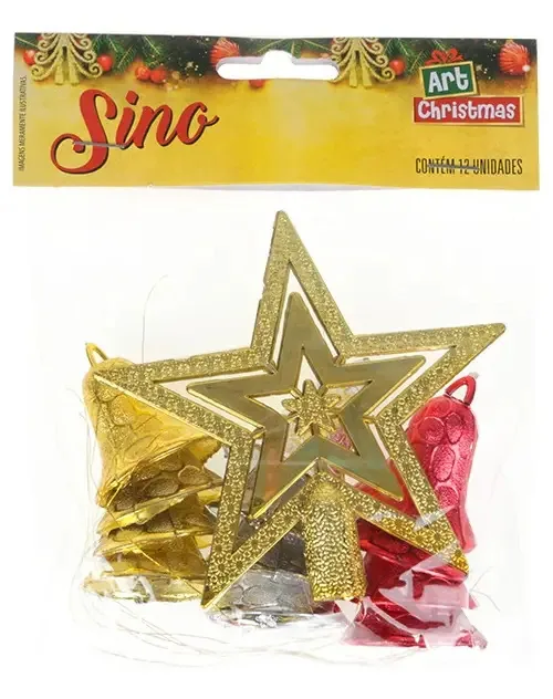 Conjunto De Enfeites Sinos E Estrela Para Decoração De Natal Cor Kit