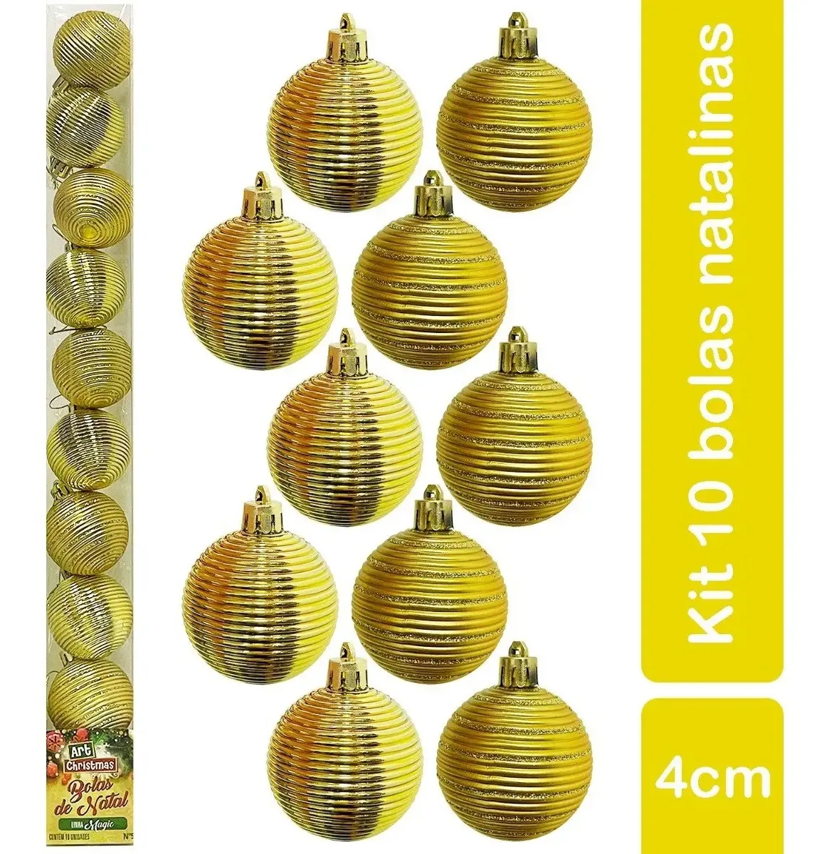 Kit 10 Bolas Natal Douradas Enfeites Luxo Pendentes P Árvore