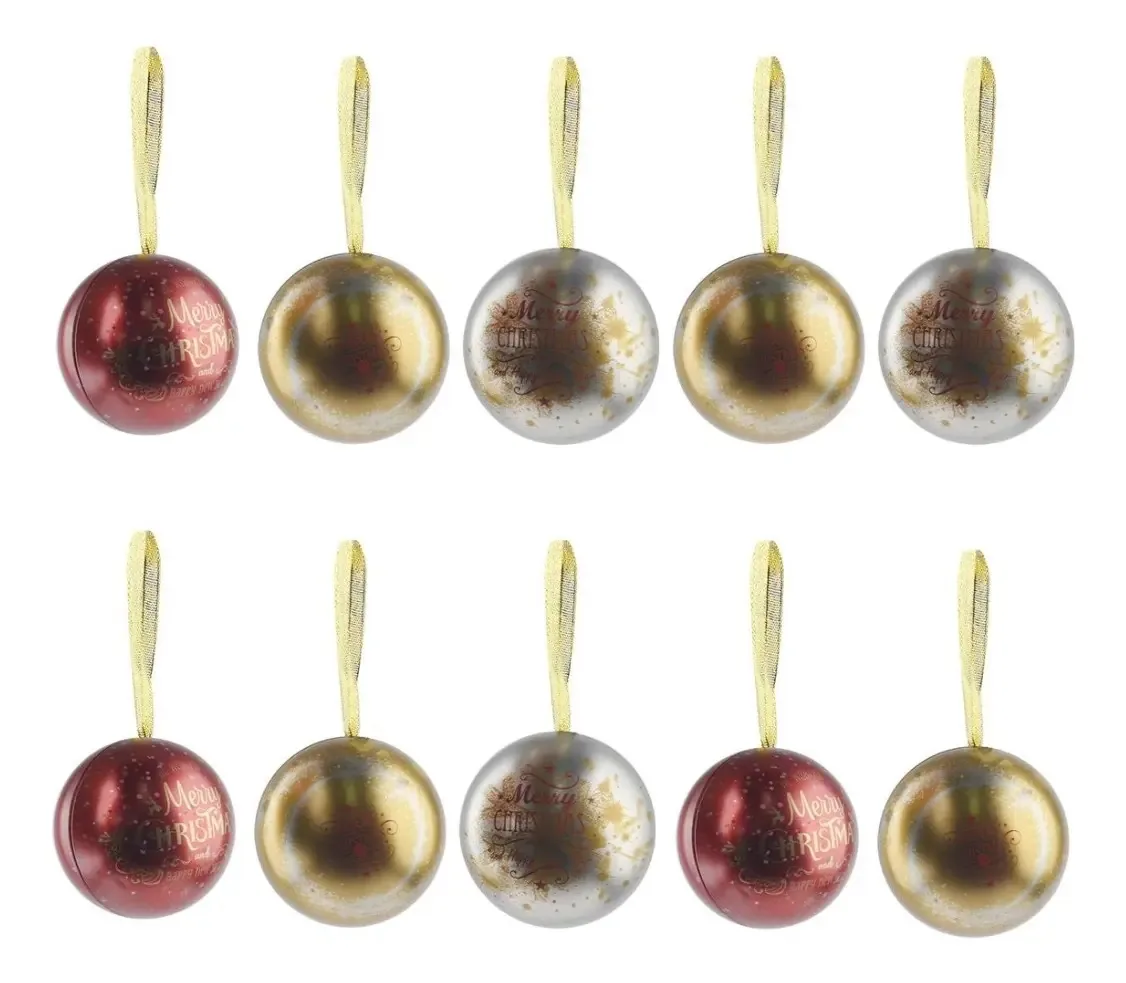 Kit 10 Bolinhas Natal Abre E Fecha Enfeite Lata Decoração