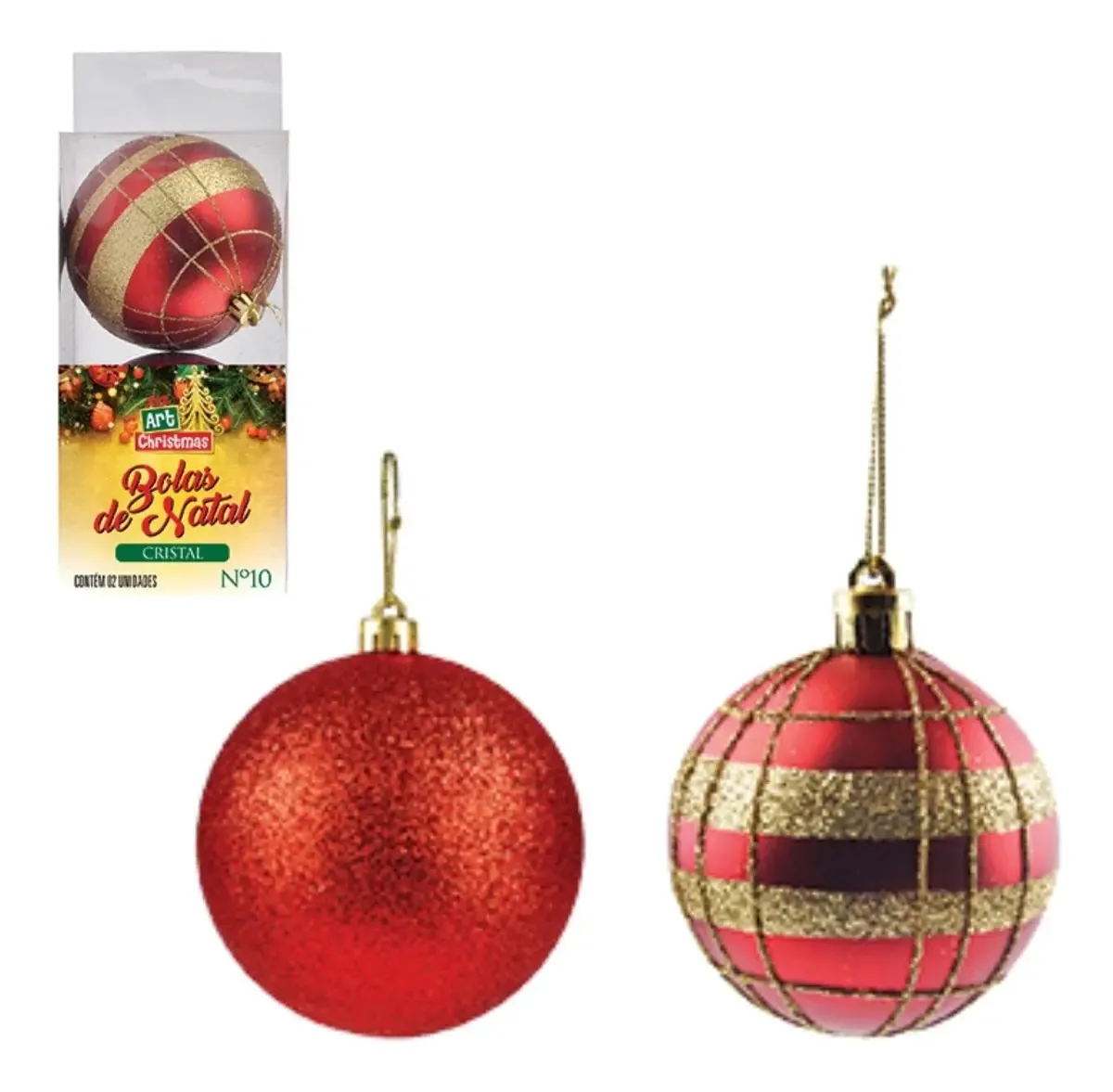 Jg Com 2 Bolas Natalinas Vermelhas 10cm - Enfeite Natalino