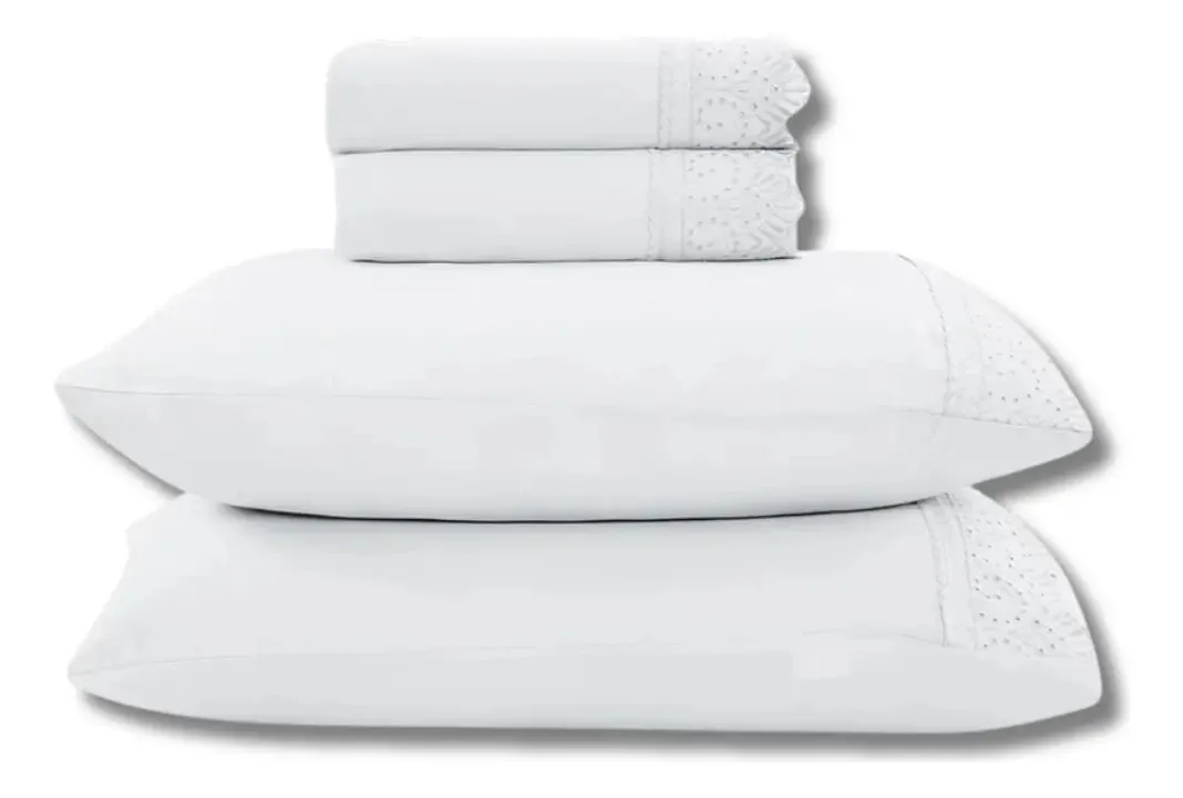 Jogo De Cama Rendas Toque De Algodão Queen 4 Peças Branco