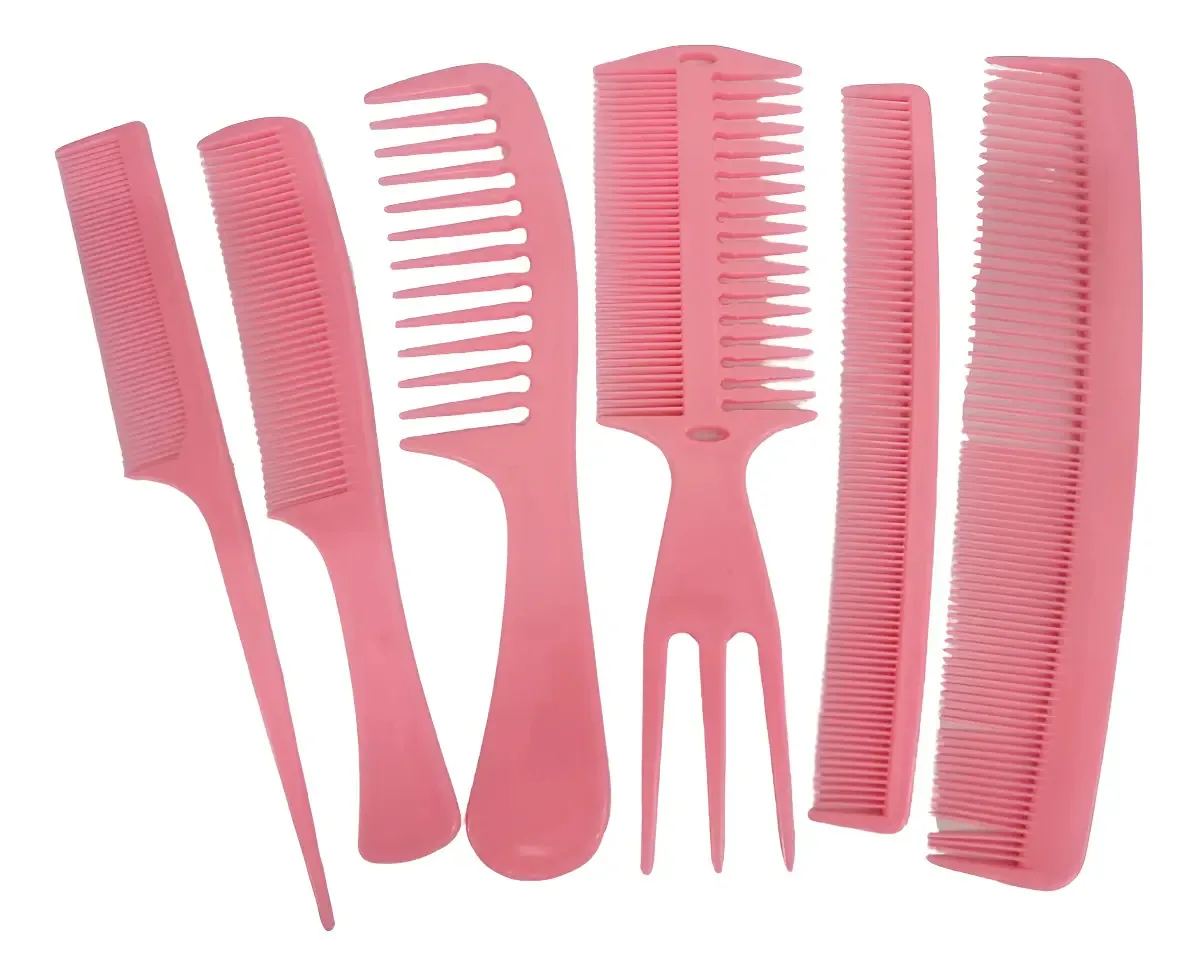 Kit 6 Pentes De Cabelo Barbearia Cabelereiro Rosa