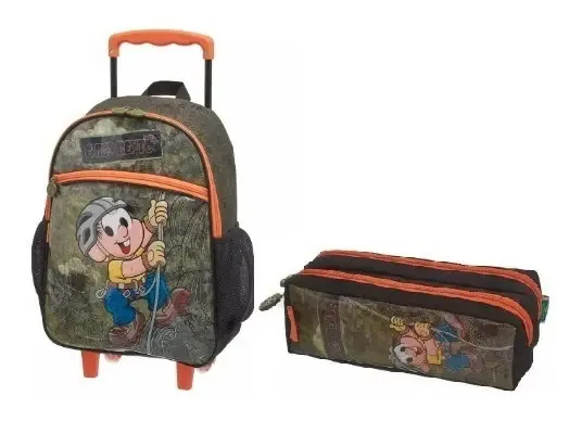 Mochila Rodinha E Estojo Duplo Chico Bento Rapel Pacific Cor Verde-escuro