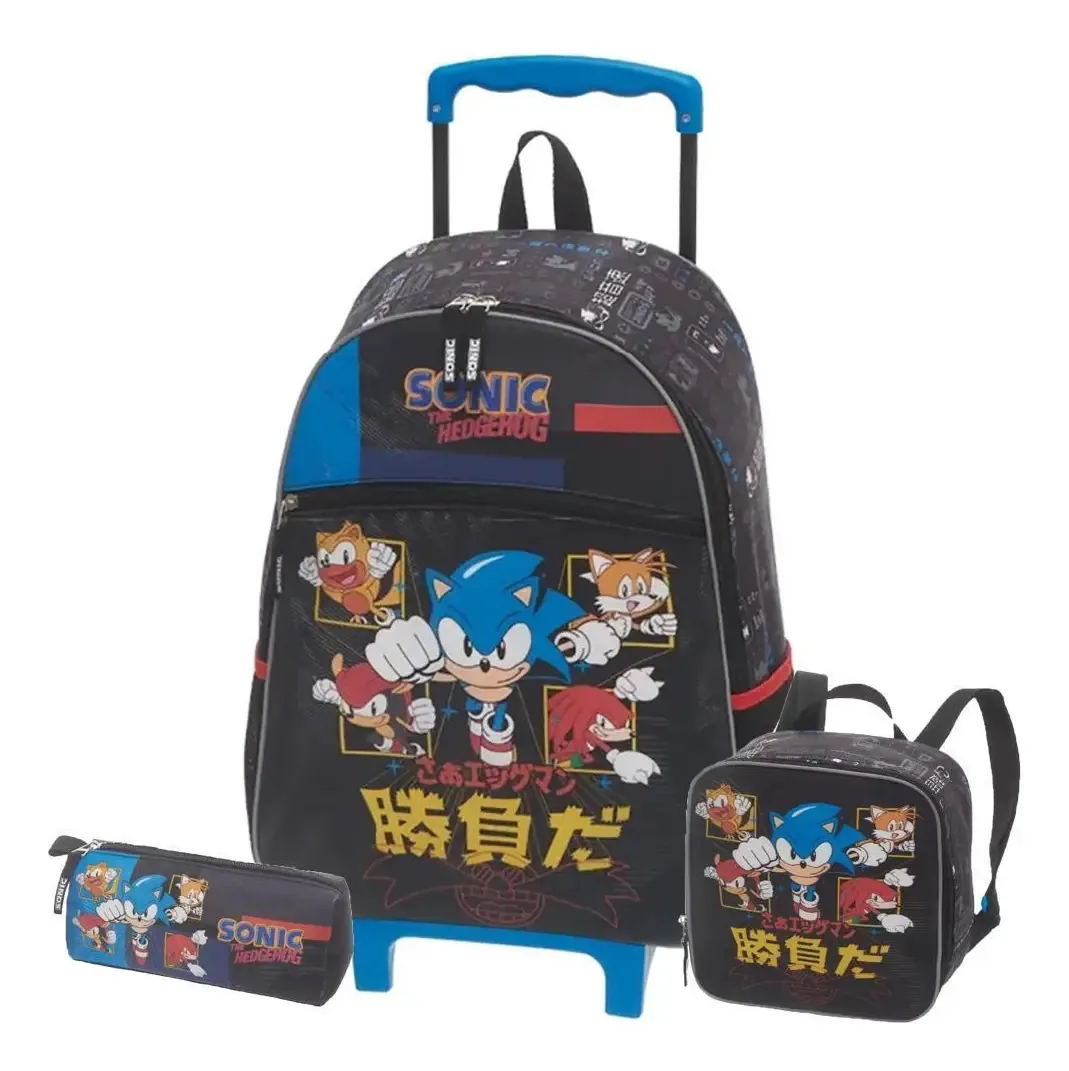 Mochila Rodas Sonic Escolar + Lancheira + Estojo - Pacific