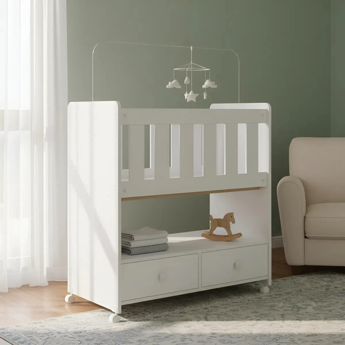 Berço Moisés Com 2 Gavetas Com Colchão Branco - Completa