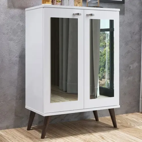Estante Para Livros 2 Portas com Espelho 3 Prateleiras Branco EST130BCBC - Completa Móveis