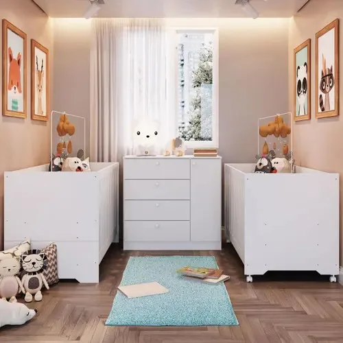 Conjunto Aconchego Com 2 Berços E Cômoda - Branco