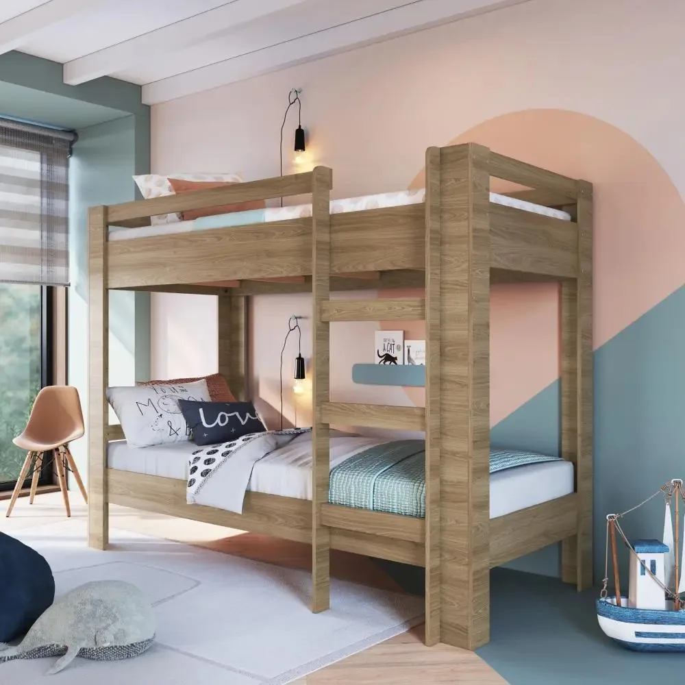 Cama Beliche Infantil Bicama Menino Menina Proteção Lateral Cor Aveiro oak MKTPBI020
