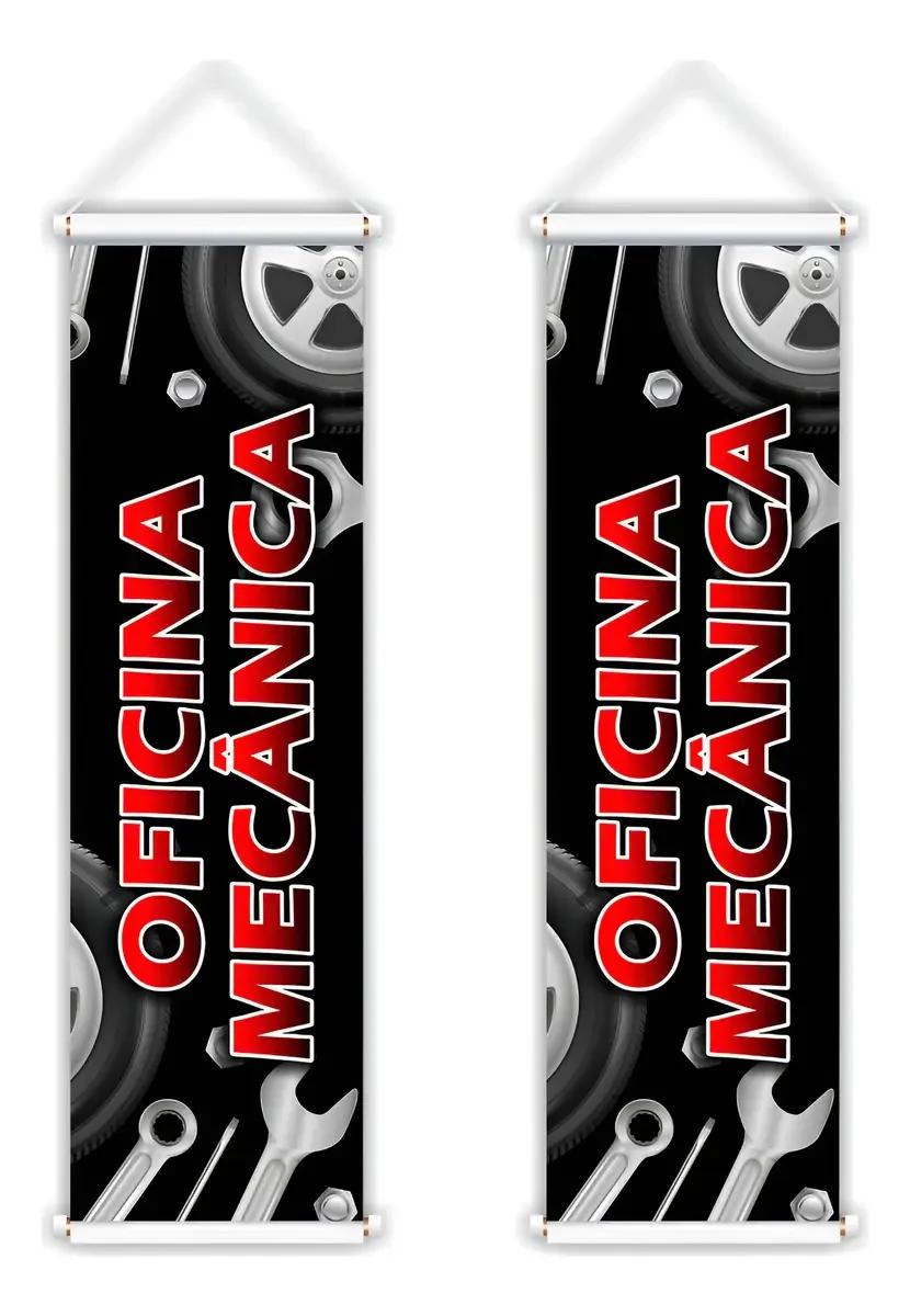 Kit 2 Banner Faixa Placa Oficina Mecânica Carros E Motos