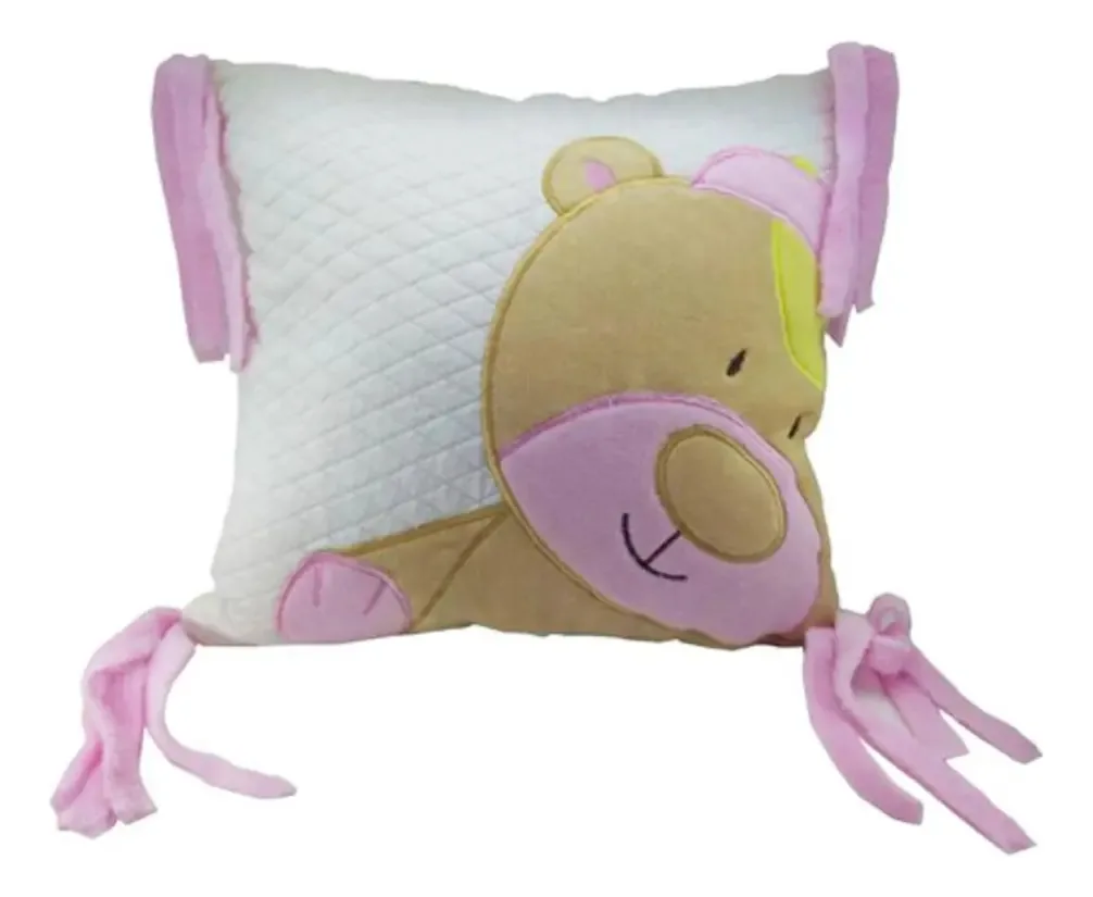 Almofada Urso Rosa Com Franjinha Zip Toys