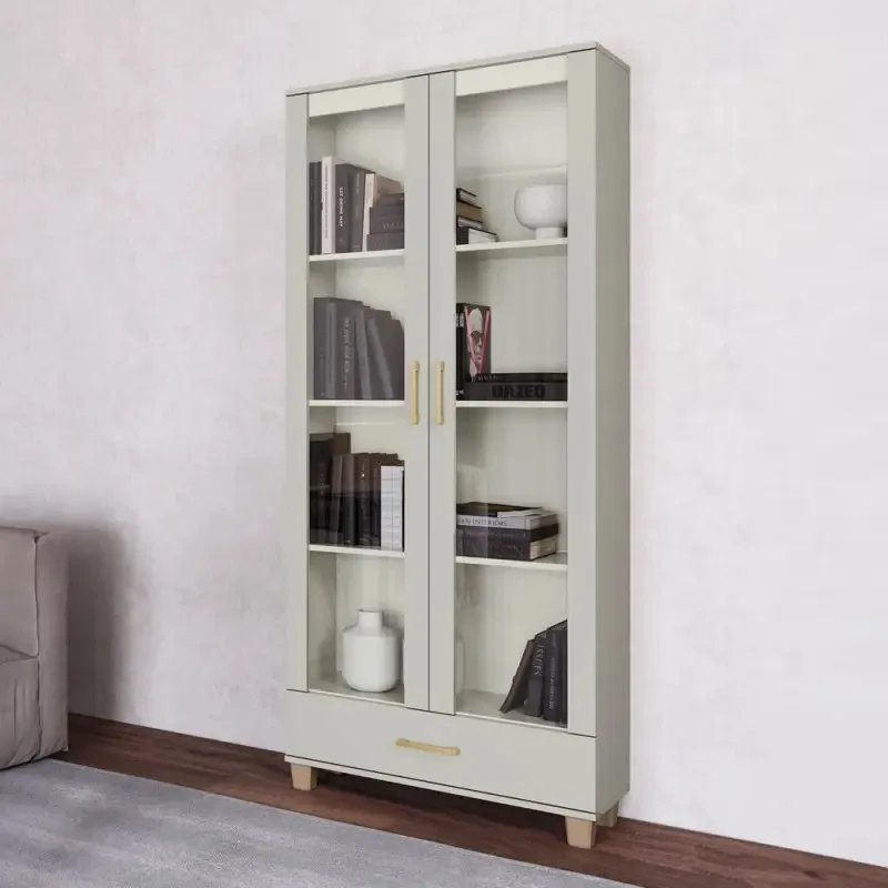 Estante Para Livros 1 Gaveta 2 Portas Vidro Industrial Cor Branco