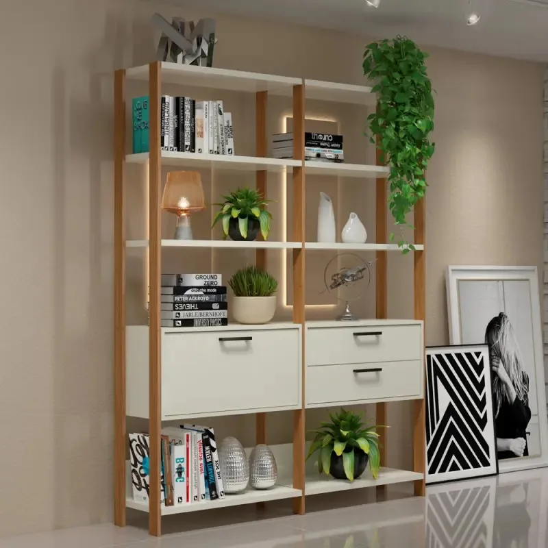 Estante Para Livros Industrial 2 Gavetas 1 Porta Dalla Costa Cor Branco