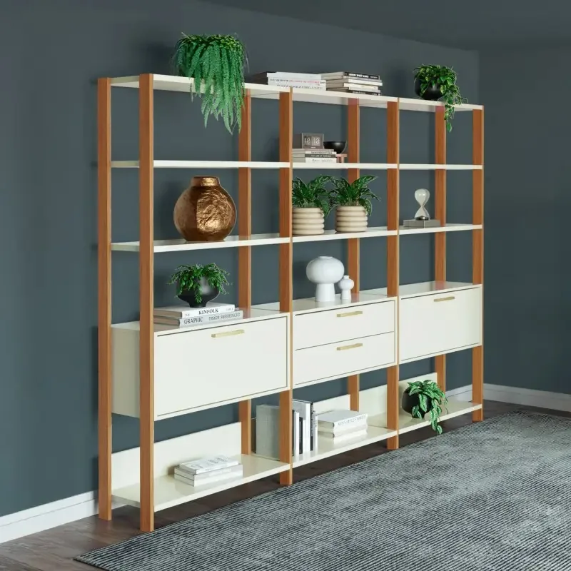 Estante Para Livros 2 Portas 2 Gavetas Industrial Cor Branco