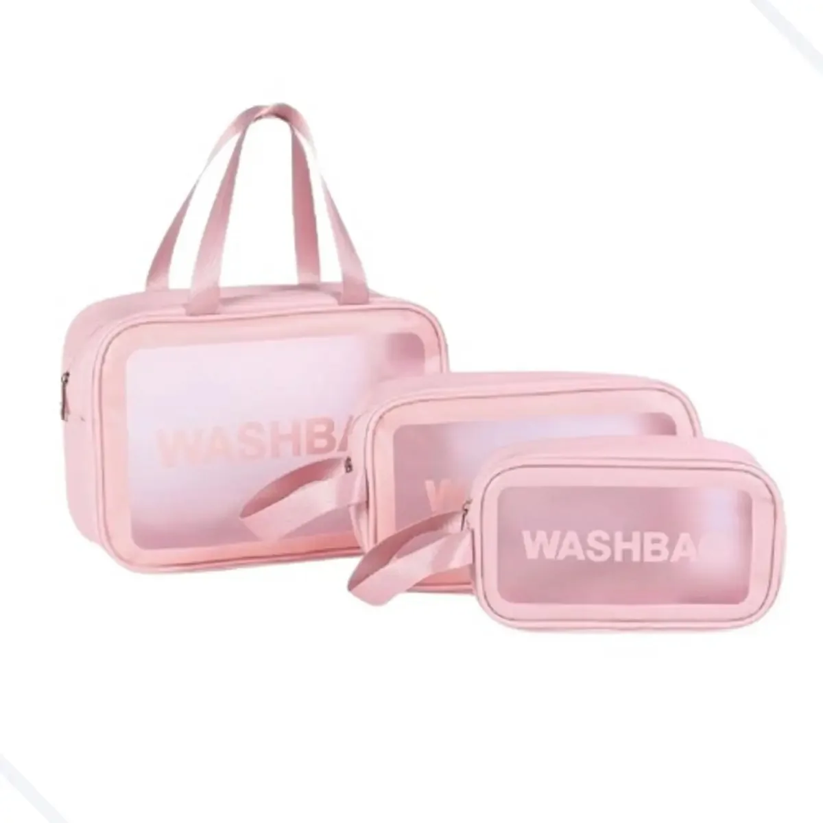 Kit 3x Necessaires Yepp Washbag Zíper Modelo Transparente Rosa