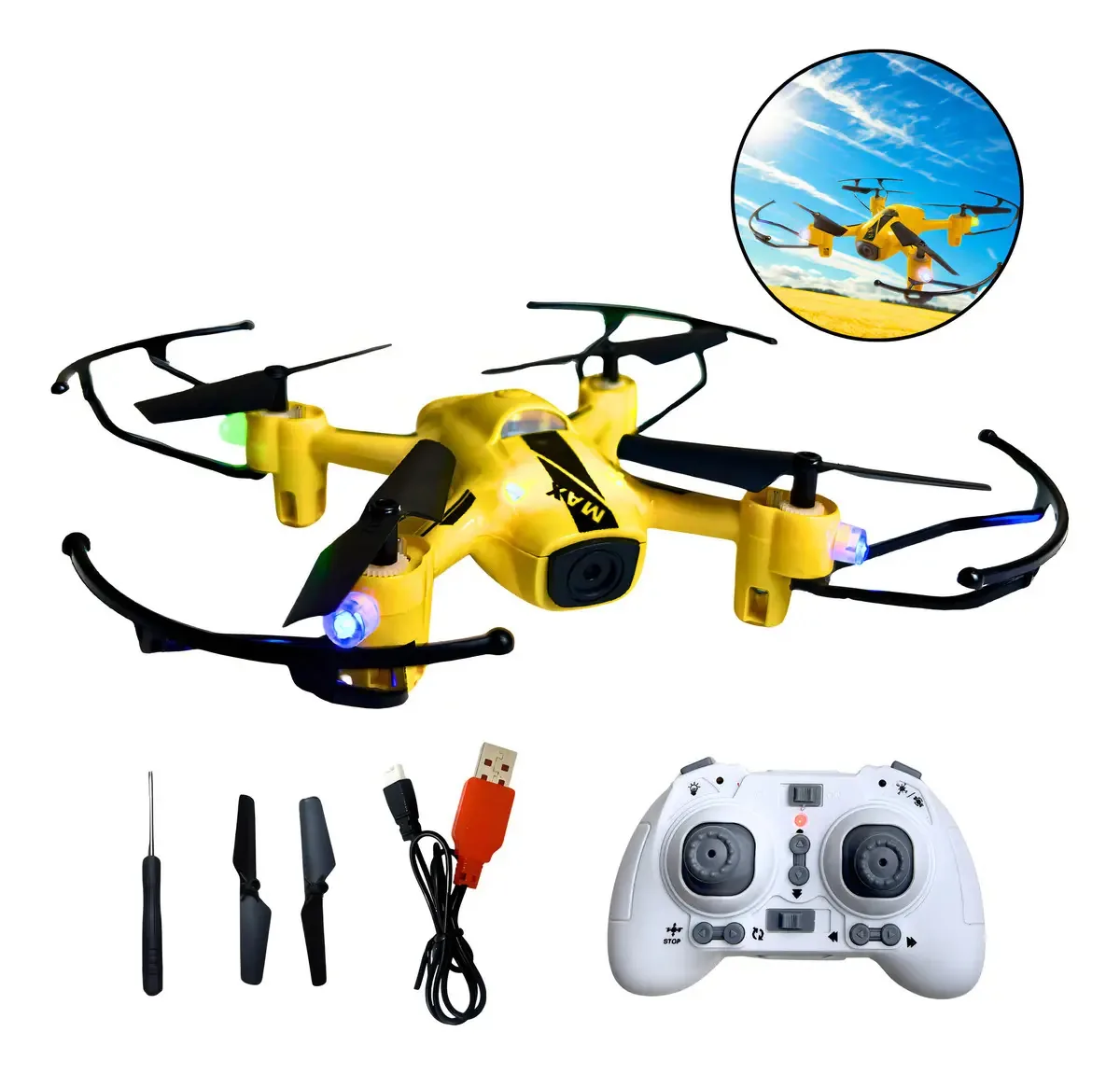 Drone Controle Remoto Brinquedo Criança Led Manobras 360° Divertido Presente Ninho Boy