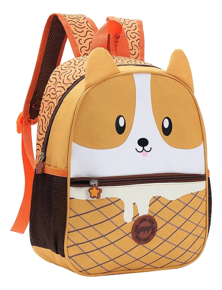 Mochila Infantil Unissex Bege Bichinho Com Orelhas