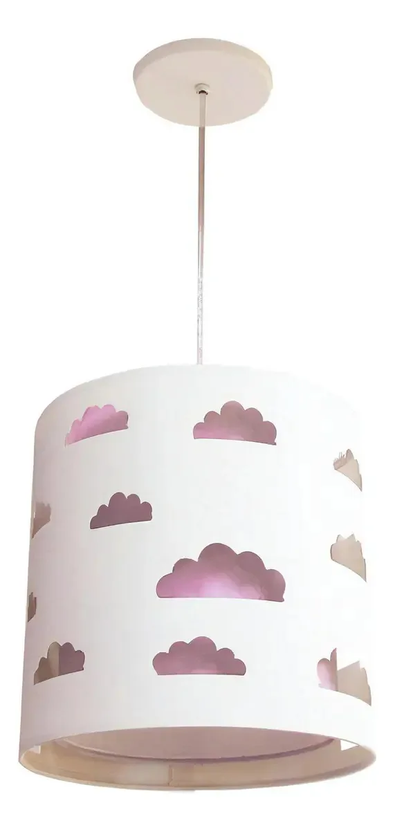 Lustre Pendente Infantil Nuvem Branco E Rosa Bivolt 25x25cm