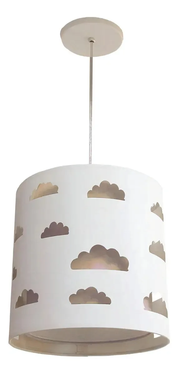 Lustre Pendente Infantil Nuvem Branco E Cáqui Bivolt 25x25cm