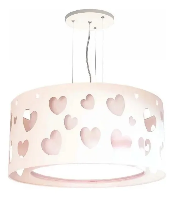 Lustre Infantil Pendente Coração Duplo Branco 30x16cm