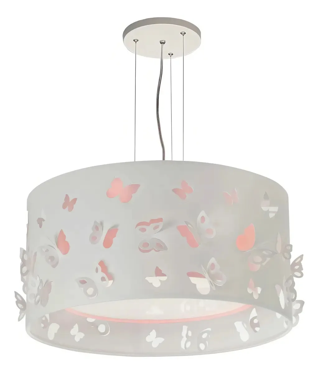 Lustre Infantil Pendente Borboletas Duplo - Rosa 30x16