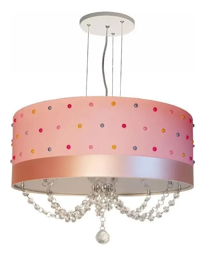 Lustre Infantil Pendente Pérolas Coloridas 50x15 Rosa