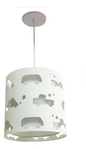 Lustre Infantil Pendente Recorte Carrinhos 25x25 Branco