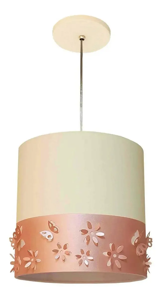 Lustre Infantil Pendente Faixa Flores E Borboletas Crú 25