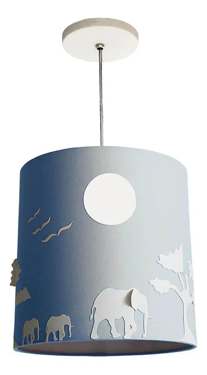Lustre Infantil Pendente Safári 25x25 Azul Bebê
