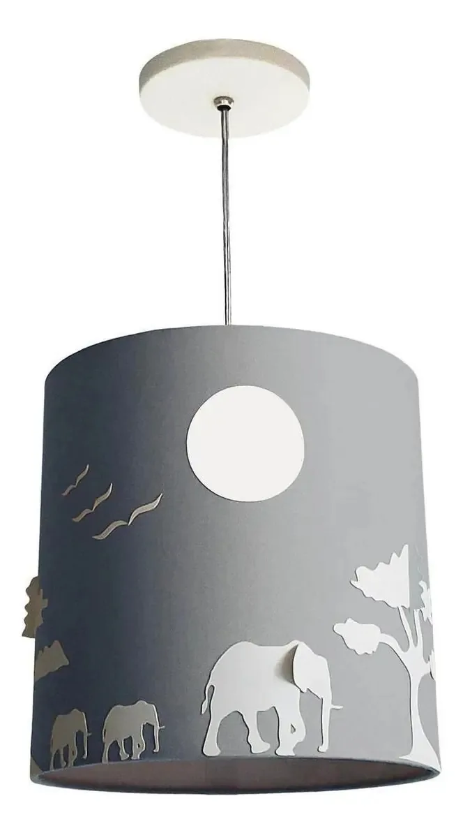 Lustre Infantil Pendente Safári 25x25 Cinza