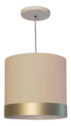 Lustre Pendente Cúpula Cáqui Com Detalhe Bronze 25x25