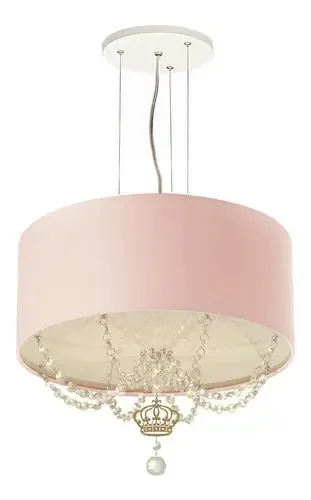 Pendente Coroa Com Cristal 30x15cm Rosa