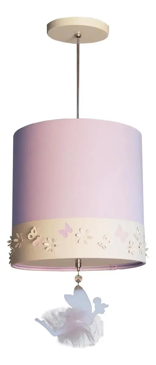 Lustre Pendente Infantil Fadas Cúpula Lilás 25x25 1e27