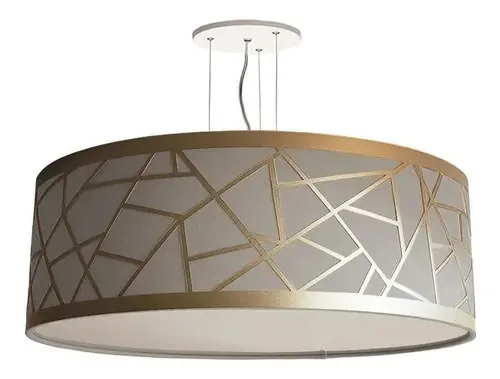 Lustre Pendente Recorte Bronze Cúpula Tecido 30x15 Cáqui6050