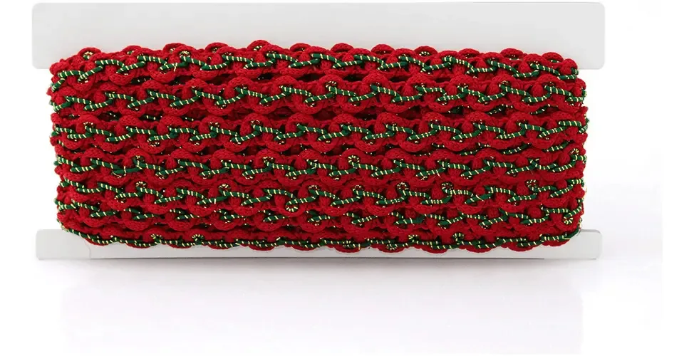 Passamanaria FB Grace 1,2cm Vermelho/Verde/Ouro 10m Poliéster Alumínio