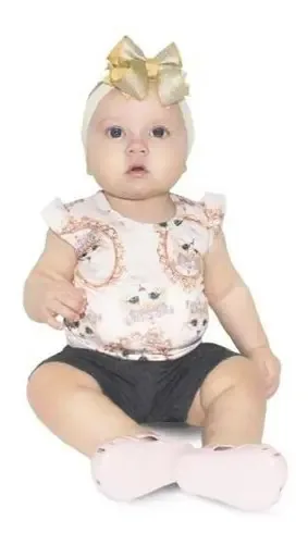 Roupa Infantil Conjunto Bebê Menina Verão Cor Preto Tamanho P