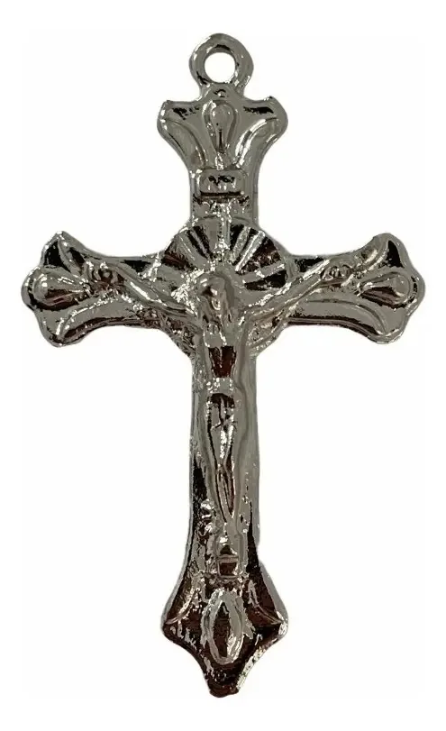 10 Crucifixos 5cm Para Terços Rosários Artesanatos Atacado Cor Níquel