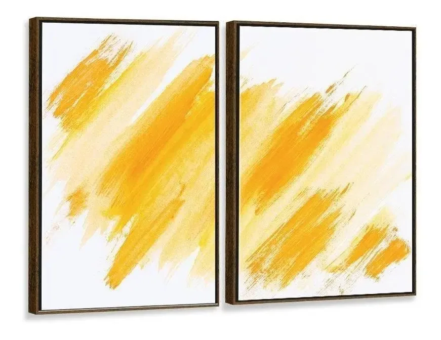 Kit 2 Telas Canvas Com Moldura Abstrata Amarelo