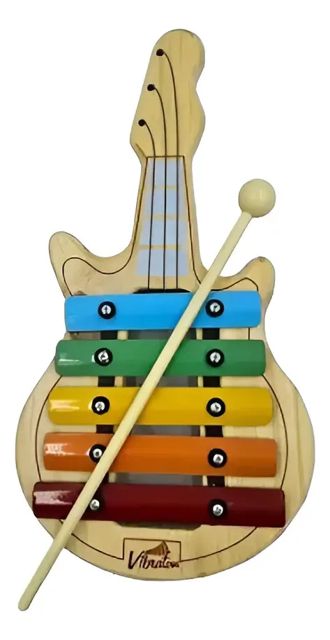 Metalofone Musical Pedagógico 5 Teclas Guitarra Xilofone Cor Marrom