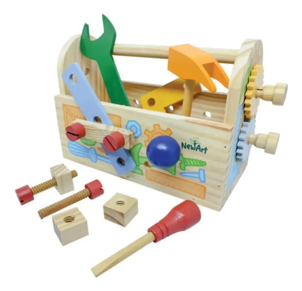 Caixa Ferramentas Madeira Gire E Crie Brinquedo Educativo