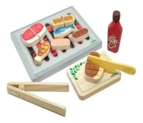 Kit Churrasco de Madeira Brinquedo Infantil Comidinhas Educativo NewArt Toys